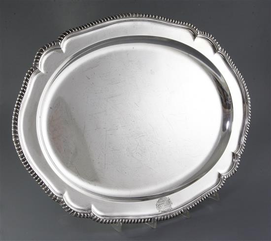 A William IV oval silver dish by Thomas Richards?, with presentation inscription to Columbine, winner at the Cork Harbour Regatta.